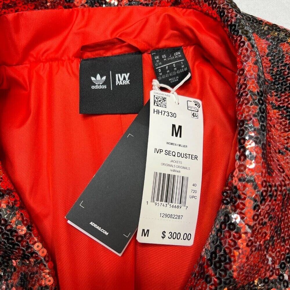 Adidas x Ivy Park Snake Print Sequin Duster Coat Red V Necl Womens M NWT Holiday - Picture 15 of 16